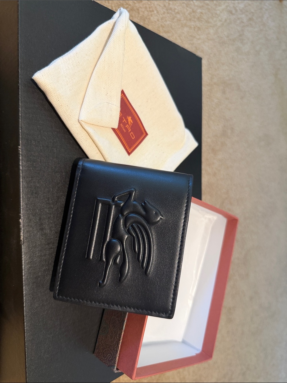 Etro Black Embossed Leather Card & Key Holder